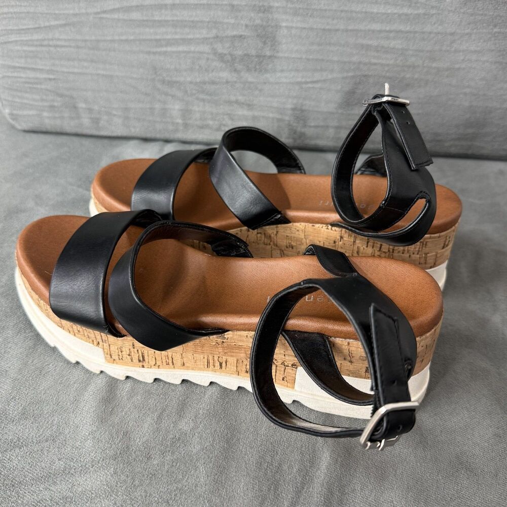 Madden Girl Womens Black Sandals Ellinore Size 8 Adjustable Ankle Strap Chunky